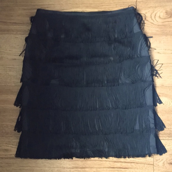🇪🇸 SFERA Tiered Fringe Midi Skirt Black Flapper 20’s EU 38 Vintage Y2K - Picture 5 of 10